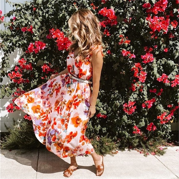 H&M Dresses & Skirts - H&M Floral Flounce Trim Ruffle Midi Dress